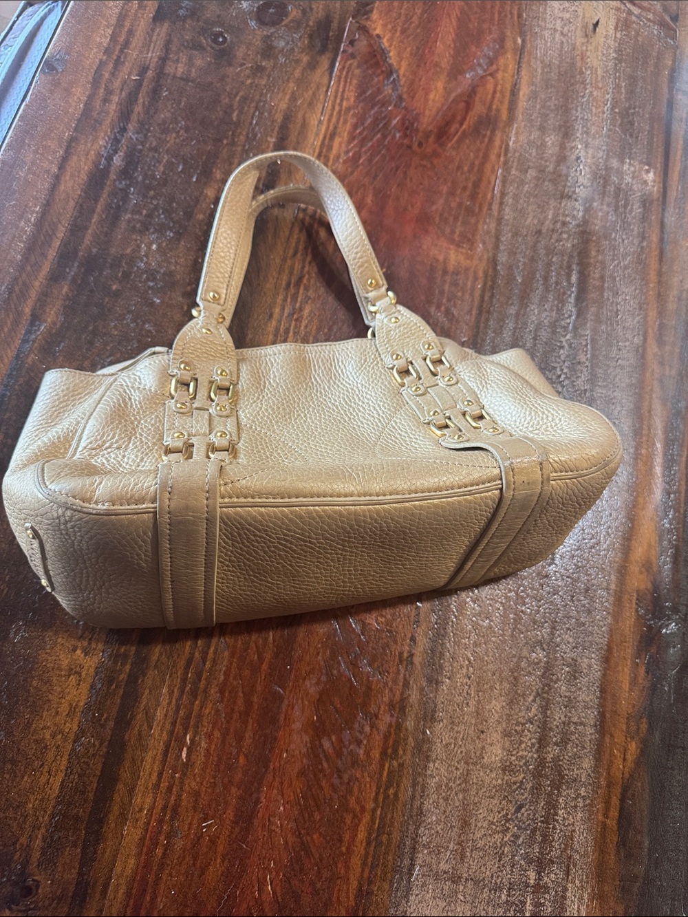 Cole Haan Pebbled Tan Leather Shoulder Bag with Gold Hardware